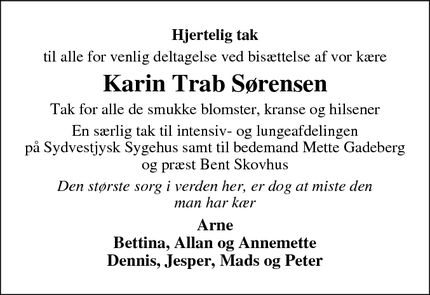 Taksigelsen for Karin Trab Sørensen - Esbjerg