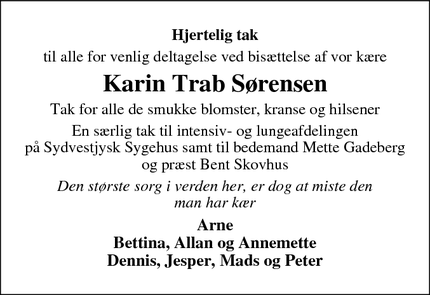 Taksigelsen for Karin Trab Sørensen - Esbjerg