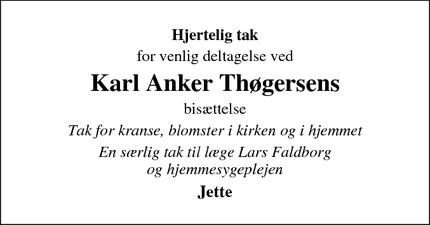 Taksigelsen for Karl Anker Thøgersens - Odder