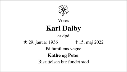 Dødsannoncen for Karl Dalby - Silkeborg