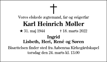 Dødsannoncen for Karl Heinrich Møller - Aabenraa