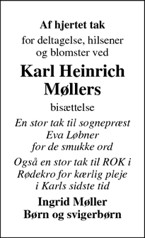 Taksigelsen for Karl Heinrich
Møllers - Aabenraa