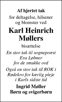 Taksigelsen for Karl Heinrich
Møllers - Aabenraa