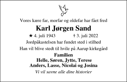 Dødsannoncen for Karl Jørgen Sand - Esbjerg