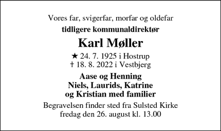 Dødsannoncen for Karl Møller - Aalborg