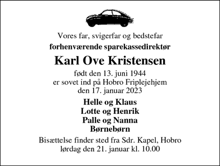 Dødsannoncen for Karl Ove Kristensen - Hobro