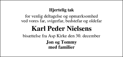 Taksigelsen for Karl Peder Nielsens - Asp -Struer