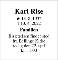 Dødsannoncen for Karl Rise - Odense sv