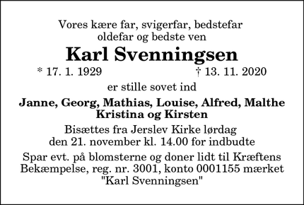 Dødsannoncen for Karl Svenningsen - Jerslev