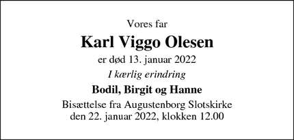 Dødsannoncen for Karl Viggo Olesen - Ølgod
