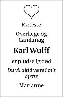 Dødsannoncen for Karl Wulff - Bellinge