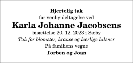 Taksigelsen for Karla Johanne Jacobsen - Hørning