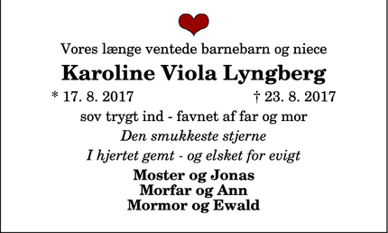 Dødsannoncen for Karoline Viola Lyngberg - Støvring