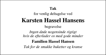 Taksigelsen for Karsten Hassel Hansens - Lindved