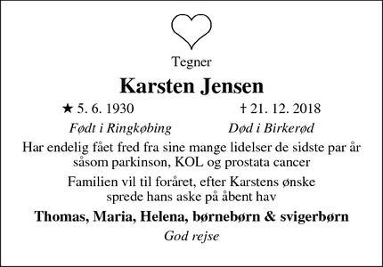 Dødsannoncen for Karsten Jensen - Birkerød