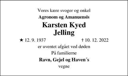 Dødsannoncen for Karsten Kyed
Jelling - Vejle