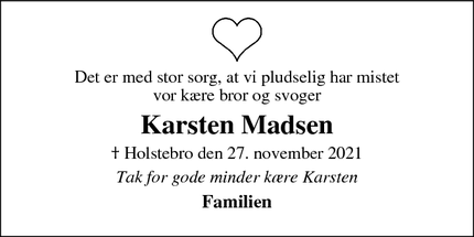 Dødsannoncen for Karsten Madsen - Holstebro