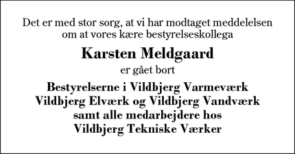 Dødsannoncen for Karsten Meldgaard - Vildbjerg