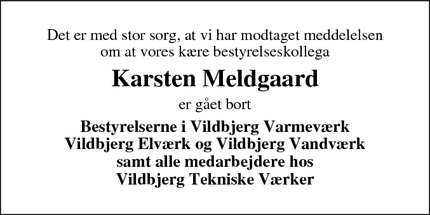 Dødsannoncen for Karsten Meldgaard - Vildbjerg