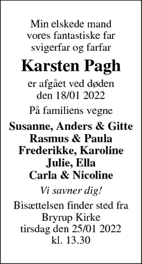 Dødsannoncen for Karsten Pagh - Bryrup