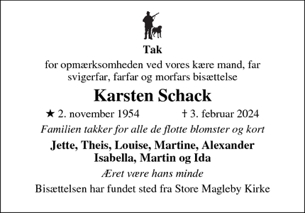 Dødsannoncen for Karsten Schack - Dragør