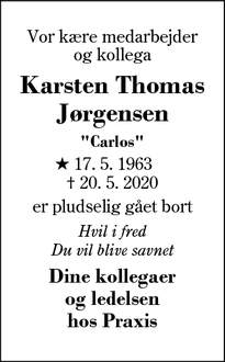 Dødsannoncen for Karsten Thomas Jørgensen - HERNING