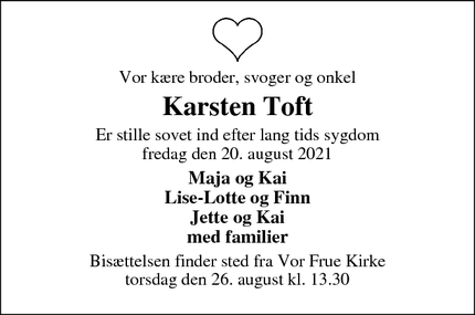 Dødsannoncen for Karsten Toft - Skive