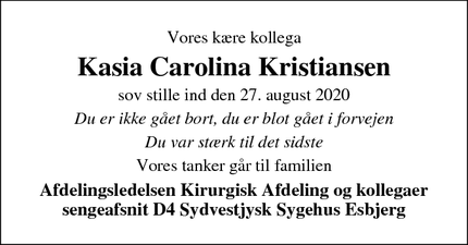 Dødsannoncen for Kasia Carolina Kristiansen - Esbjerg