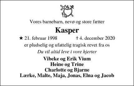 Dødsannoncen for Kasper - Timring pr. 7480 Vildbjerg