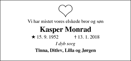 Dødsannoncen for Kasper Monrad - Brønshøj