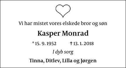 Dødsannoncen for Kasper Monrad - Brønshøj