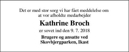 Dødsannoncen for Kathrine Broch - Gjern