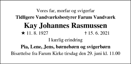 Dødsannoncen for Kay Johannes Rasmussen - Holte