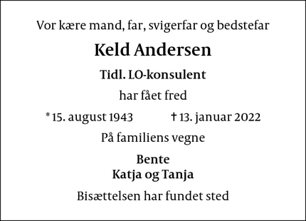 Dødsannoncen for Keld Andersen - København Ø