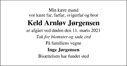 Dødsannoncen for Keld Arnløv Jørgensen - jelling