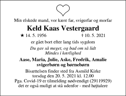 Dødsannoncen for Keld Kaas Vestergaard - Viborg
