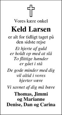 Dødsannoncen for Keld Larsen - Hvide Sande
