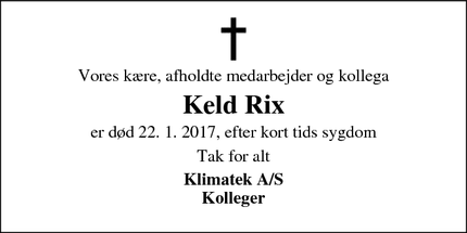 Dødsannoncen for Keld Rix - Skive