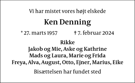 Dødsannoncen for Ken Denning - Kolding