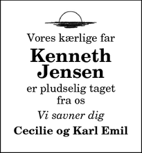 Dødsannoncen for Kenneth
Jensen - Hjørring
