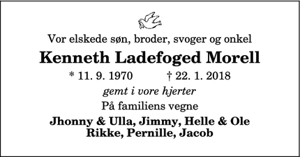 Dødsannoncen for Kenneth Ladefoged Morell - Kastetvej 33,2,23 9000 Aalborg