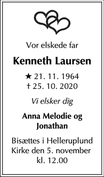 Dødsannoncen for Kenneth Laursen - København Ø