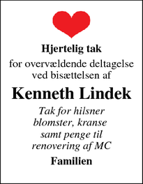 Taksigelsen for Kenneth Lindek - Hammel