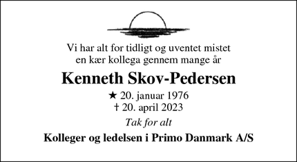 Dødsannoncen for Kenneth Skov-Pedersen - Tistrup