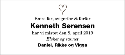 Dødsannoncen for Kenneth Sørensen  - Maribo