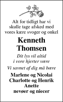 Dødsannoncen for Kenneth
Thomsen - Ribe