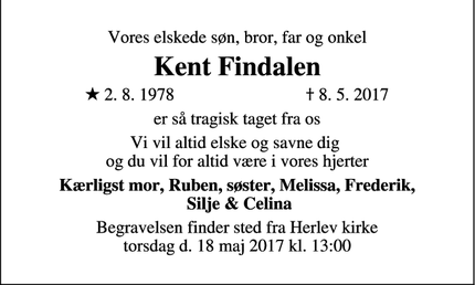 Dødsannoncen for Kent Findalen - Herlev