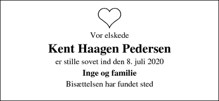 Dødsannoncen for Kent Haagen Pedersen - Karise