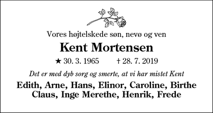 Dødsannoncen for Kent Mortensen - Krusaa
