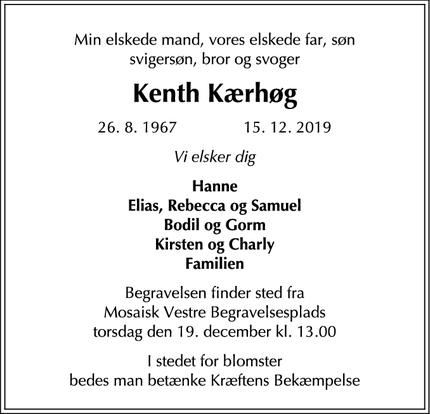 Dødsannoncen for Kenth Kærhøg - Hellerup